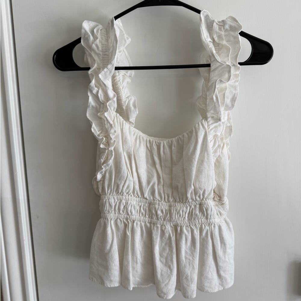 Abercrombie & Fitch White Ruffle Strap Peplum Tank size XS Boho Feminine